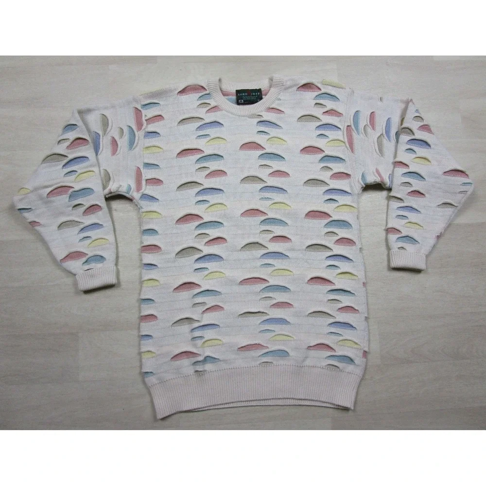 Vintage 90s Lord Jeff 3D Slash Knit‎ Sweater (M) Cotton Cut Out Cotton Grunge